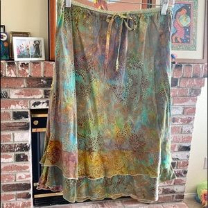 Santiki Watercolor Boho Midi Skirt Size XL